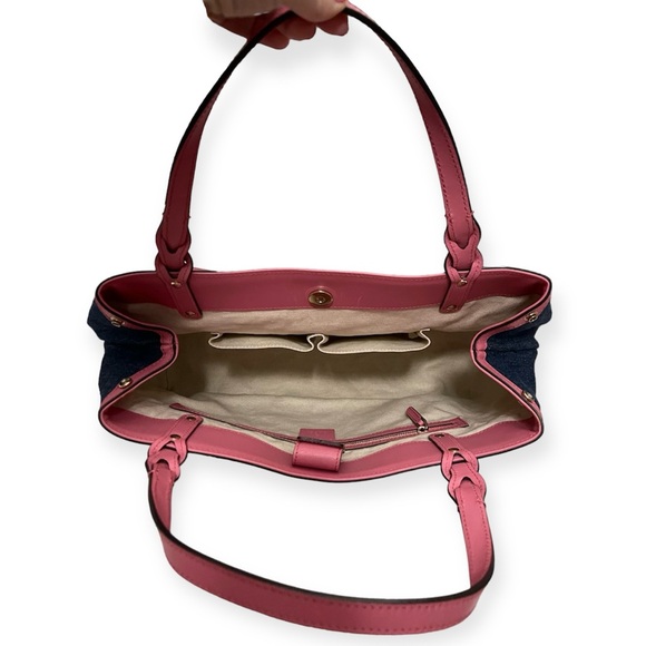 GUCCI Hawaii Tote Blue Denim Pink Leather Oversized Rare Vintage EUC - Picture 11 of 16